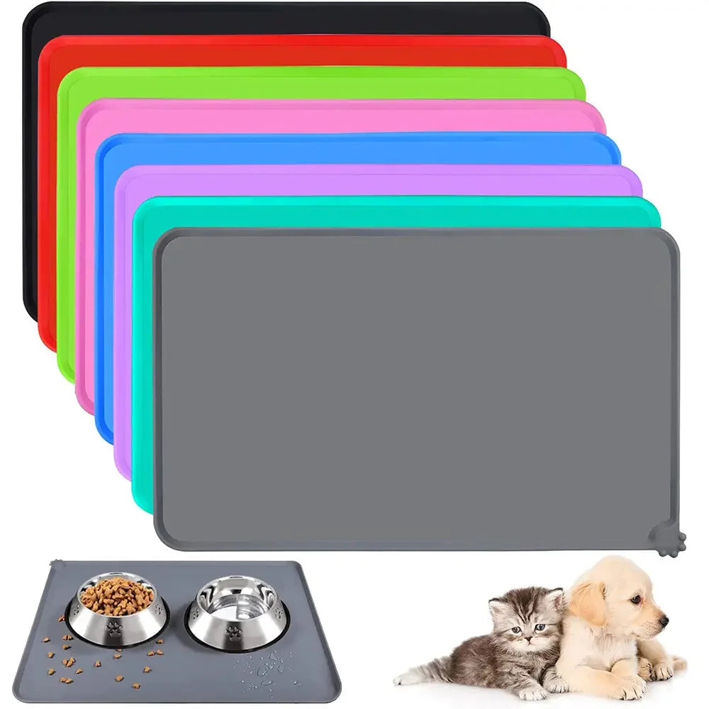 Waterproof Non-Slip Pet Food Mat - Silicone, High-Lipped