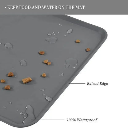 Waterproof Non-Slip Pet Food Mat - Silicone, High-Lipped