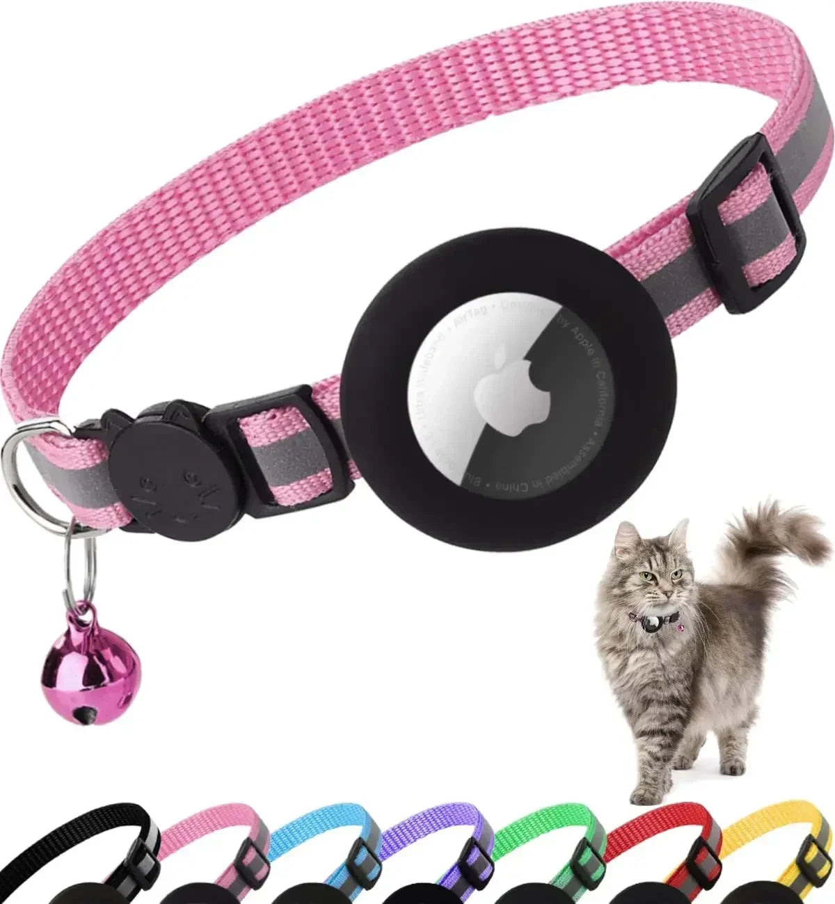 Reflective Airtag Cat Collar with Bell & Breakaway Design