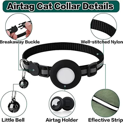 Reflective Airtag Cat Collar with Bell & Breakaway Design