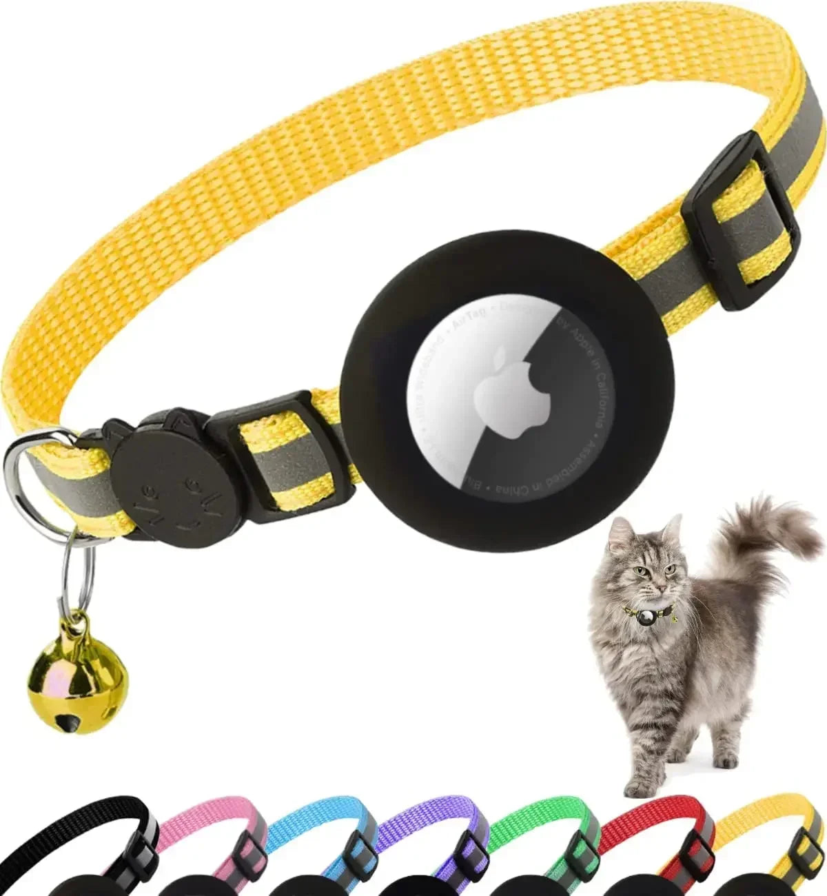 Reflective Airtag Cat Collar with Bell & Breakaway Design