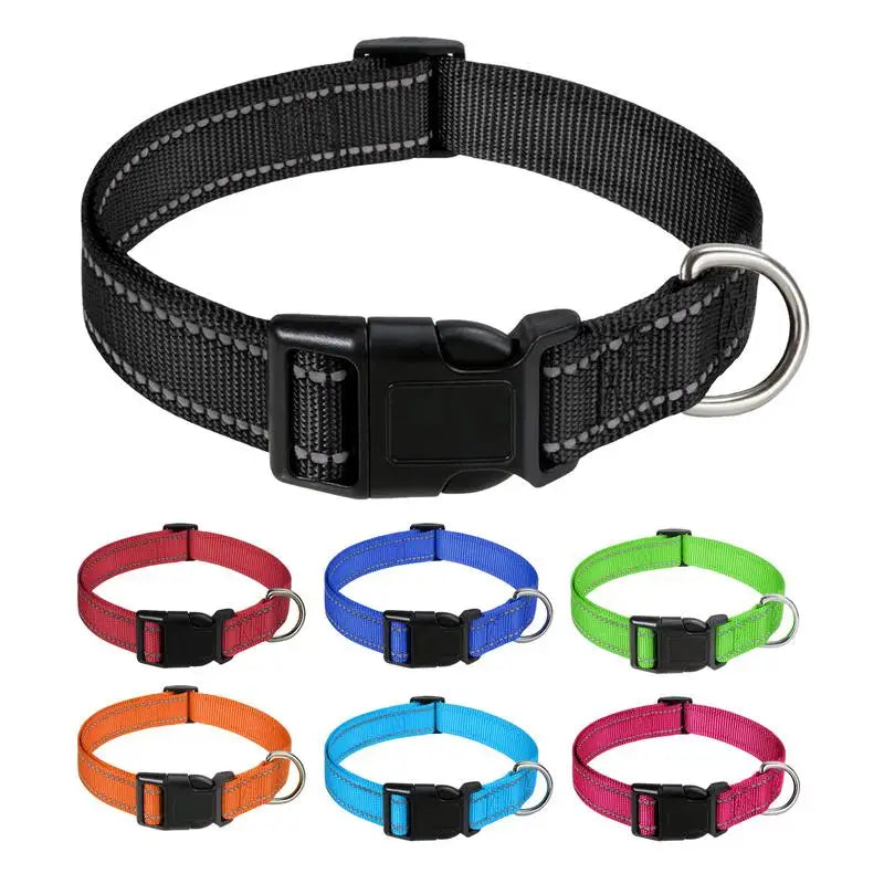 Reflective Pet Collar - Adjustable Nylon for Dogs & Cats